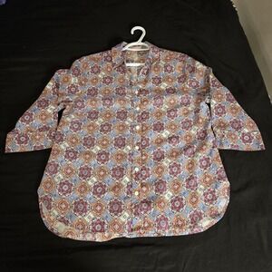 Chico's Shirt Womens 8/10 Multicolor Linen No Iron Geometric Button Front Tunic